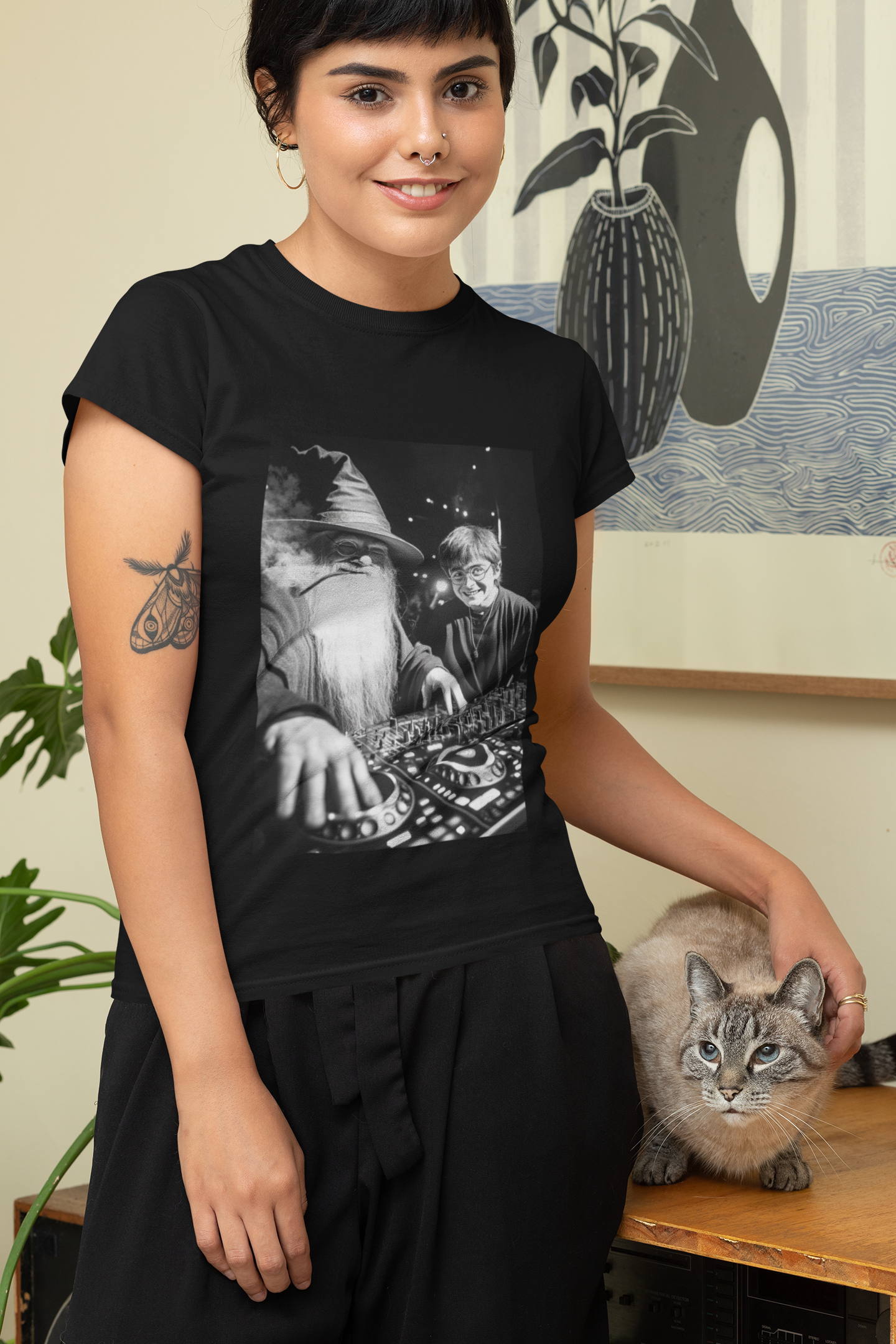 Damen T-Shirt Wizard DJ Music Maker Cooler Zauberer Musik Maker