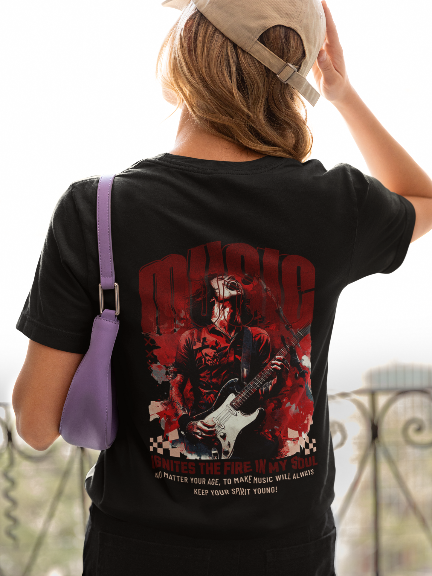 Damen T-Shirt Music ignites the fire in my Soul Backprint