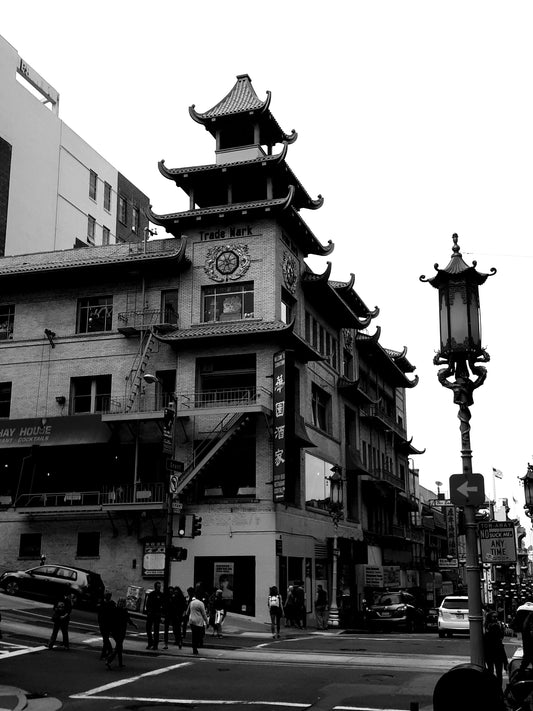 Fotografie_schwarz-weiß Chinatown auf Leinwand gedruckt