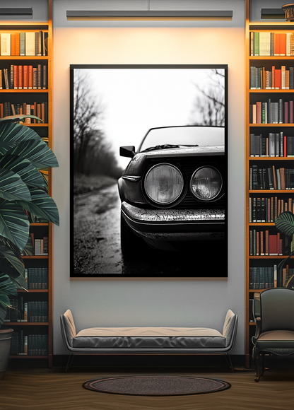 Fotografie_ schwarz-weiß Oldtimer Auto auf Leinwand gedruckt