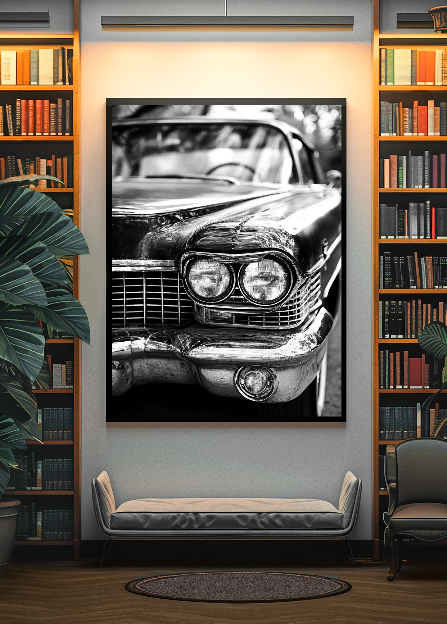 Fotografie_ schwarz-weiß Oldtimer auf Leinwand gedruckt