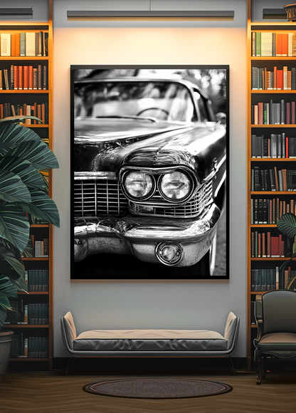 Fotografie_ schwarz-weiß Oldtimer auf Leinwand gedruckt