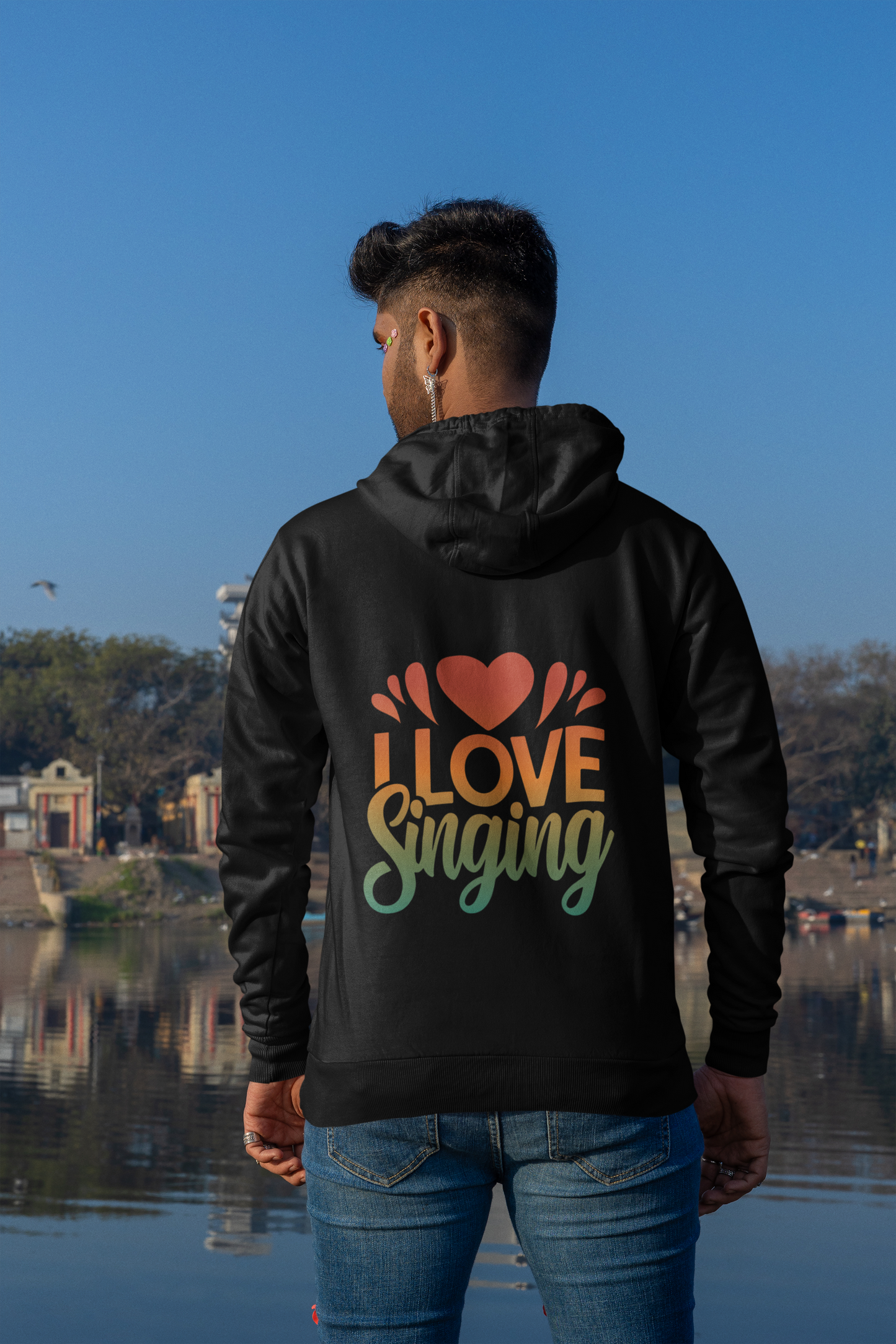 I Love Singing_Backprint_Classic Hoodie - Mit Taschendruck