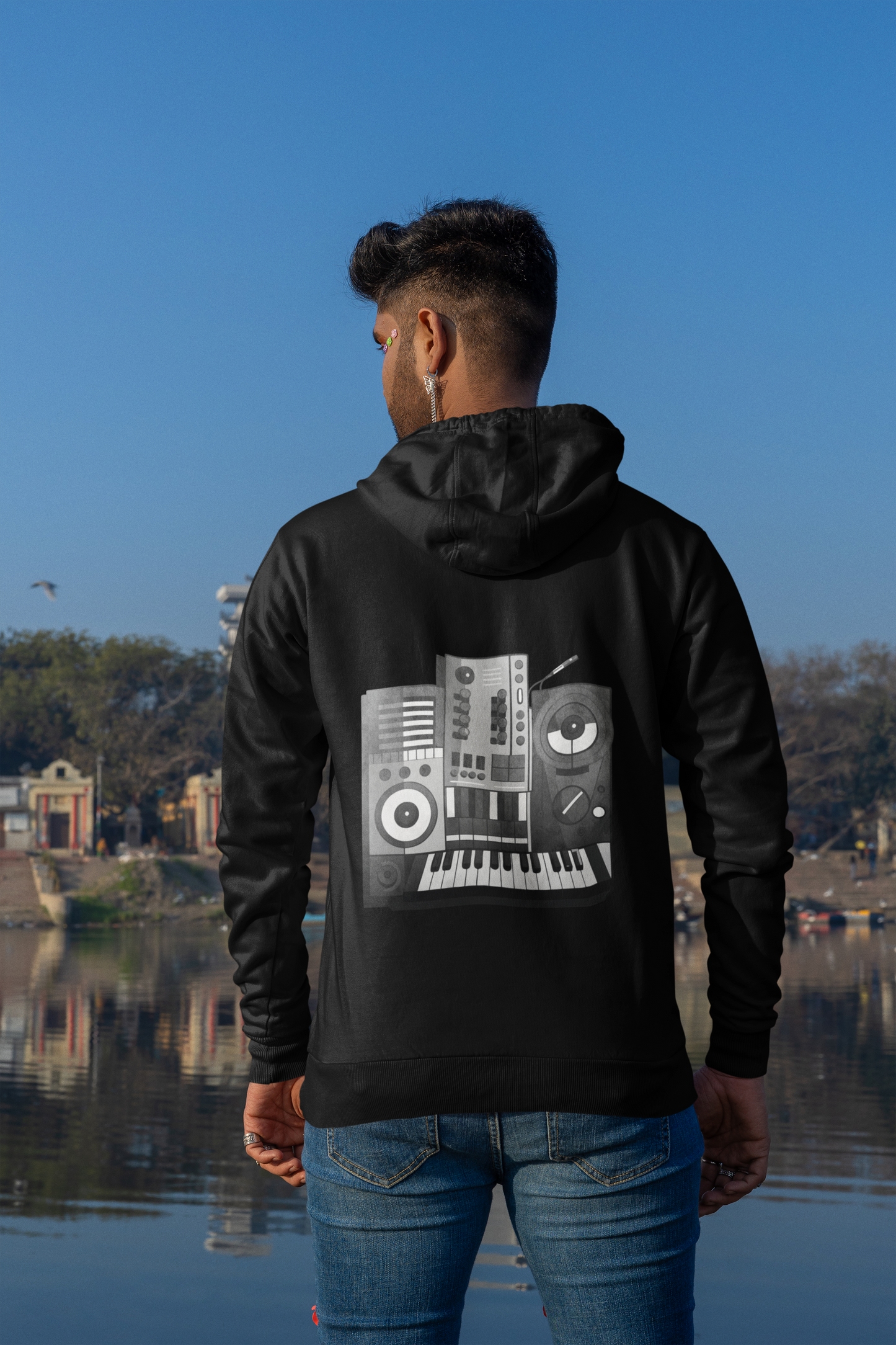 Music Piano_Backprint_Classic Hoodie - Mit Taschendruck