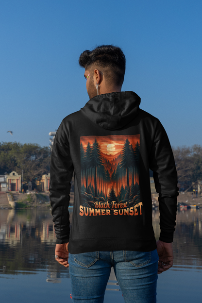 Black Forest Summer Sunset Backprint Classic Hoodie - Mit Taschendruck