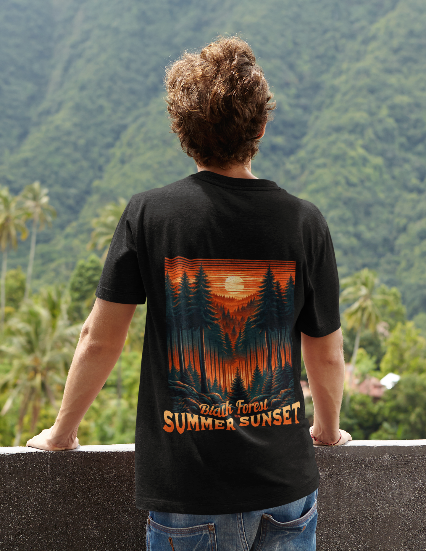 Black Forest Summer Sunset Backprint Basic Shirt Unisex